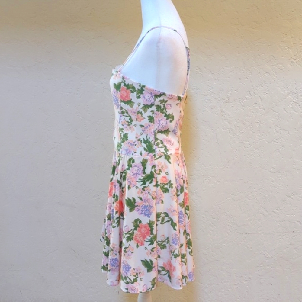 Zara Corset Style Spaghetti Strap Cream Floral Mini Dress Size Medium - Picture 8 of 12